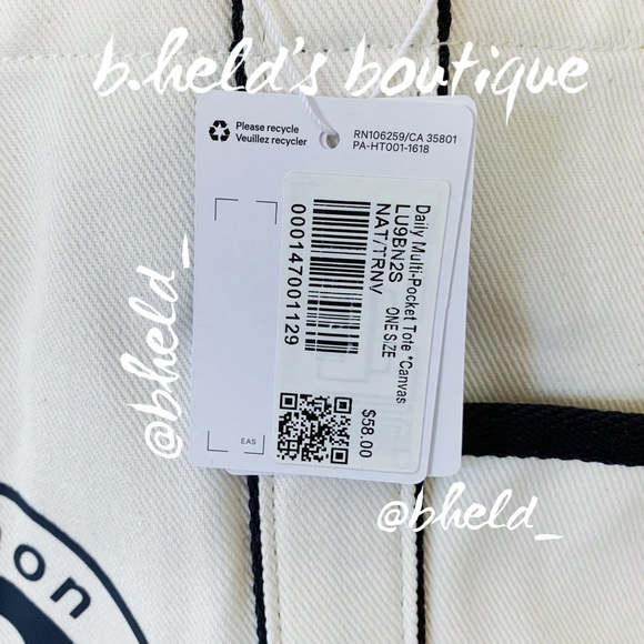 lululemon Daily Multi-Pocket Tote *Canvas Bag 20L in Natural/True Navy New NWT - Picture 5 of 14